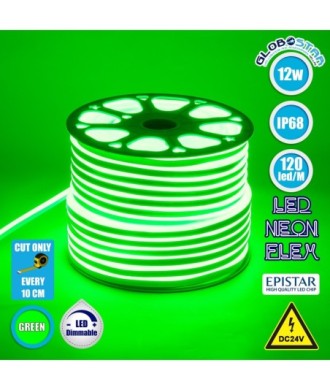GLOBOSTAR® OVALE 70564 Ταινία Neon Flex LED 12W-m 600lm-m 120° DC 24V Αδιάβροχο IP65 120 x SMD2835 Chip-m Πράσινο Dimmable - Sanan SMD Chip - Μ100 x Π0.8 x Υ1.6cm - 3 Χρόνια Εγγύηση